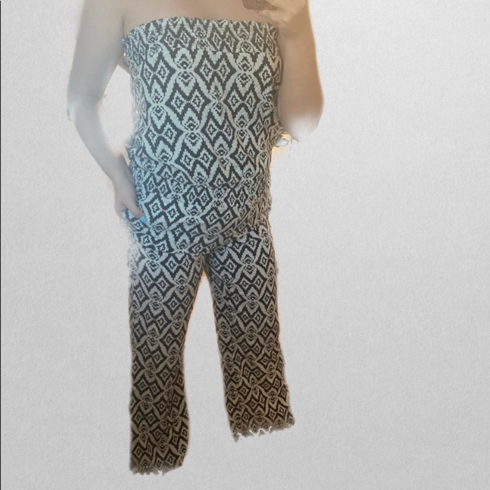 INC Strapless Black & White Jumpsuit